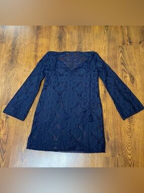 🌷  Bailey 44 🌷 NWOT High Quality Lace Navy Blue Flare Bell Sleeve Coverup Dress
